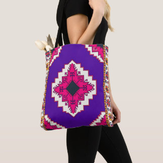 Bolsa Tote Padrão Vibrante de Arte Popular Boho Geométrico Ro