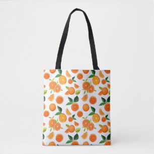 Bolsa Tote Padrão Vibrante de Laranja e Folha 'Zesty Orchard'