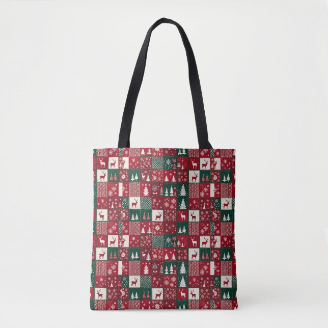 Bolsa Tote Padrão Vibrante de Natal (Frente)