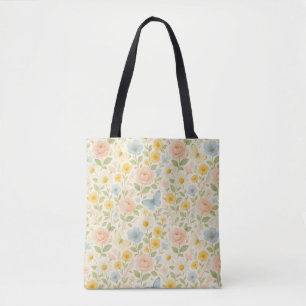 Bolsa Tote Padrão vintage floral colorido com borboletas