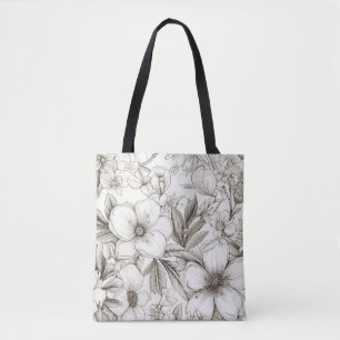 Bolsa Tote Padrão Vintage Floral Sepia (11)