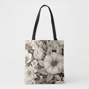 Bolsa Tote Padrão Vintage Floral Sepia (12)