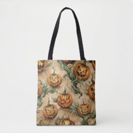 Bolsa Tote Padrão Vintage Halloween Jack-O-Lantern