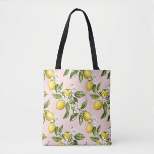 Bolsa Tote Padrão Vintage Lemon & Blossom a rosa (2)