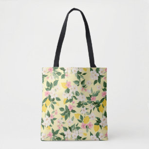 Bolsa Tote Padrão Vintage Lemon & Blossom em amarelo