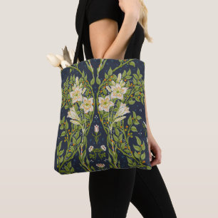 Bolsa Tote Padrão Vintage Navy White Lily de Walter Crane