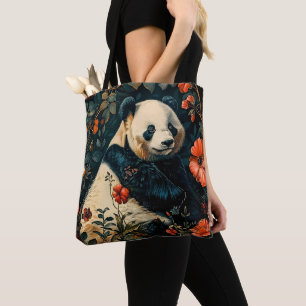 Bolsa Tote Padrão Vintage Panda Floresta Jardim Floral