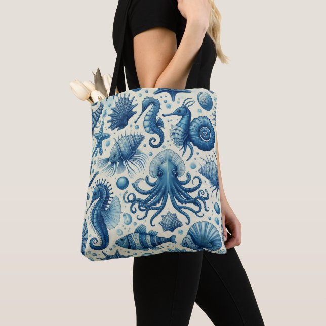 Bolsa Tote Padrão Vintage Sealife (Close Up)