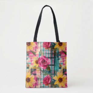Bolsa Tote Padrão Vintage Watercolor Floral Abstrato (16)