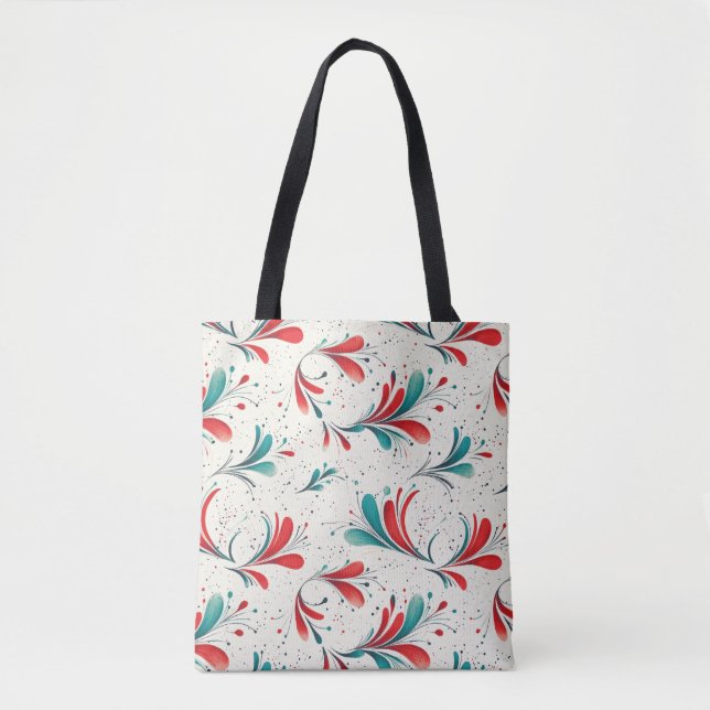 Bolsa Tote Padrão Whimsical Blue e Red Paisley Leaf (2) (Frente)