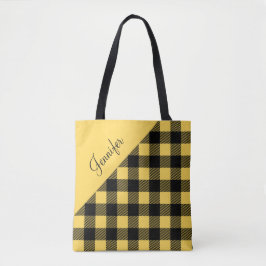 Bolsa Tote Padrão Xadrez Amarelo Moderno Personalizado