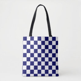 Bolsa Tote Padrão Xadrez Azul Marinho e Branco