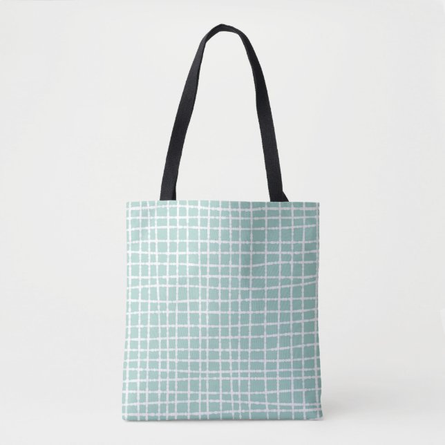 Bolsa Tote Padrão Xadrez Azul Pastel Chic e Prático (Frente)