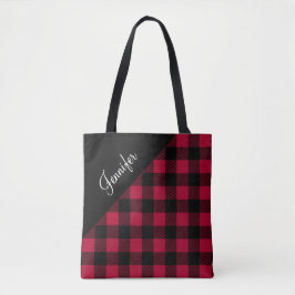 Bolsa Tote Padrão Xadrez Búfalo Vermelho Moderno
