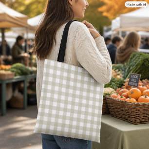 Bolsa Tote Padrão Xadrez em Ginga Verde Sage e Branco