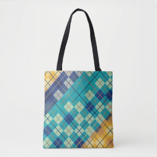 Bolsa Tote Padrão Xadrez Moderno em Azul e Amarelo