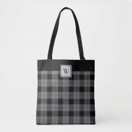 Bolsa Tote Padrão Xadrez Preto e Cinza Monograma