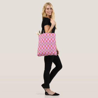 Bolsa Tote Padrão Xadrez Retro Rosa e Bege Areia