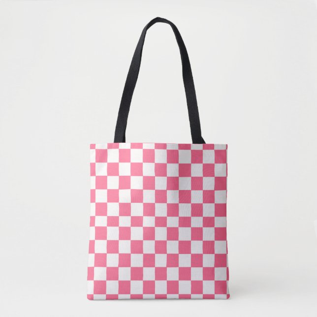 Bolsa Tote Padrão Xadrez Rosa e Branco  (Frente)