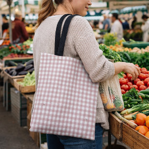 Bolsa Tote Padrão Xadrez Rosa e Branco Gingham Shabby Chic