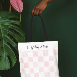 Bolsa Tote Padrão Xadrez Rosa Personalizado Pintado