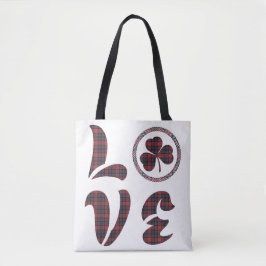 Bolsa Tote Padrão Xadrez Trevo de Amor Vermelho Azul
