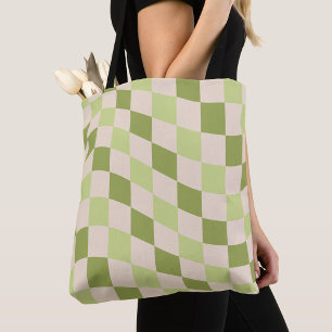 Bolsa Tote Padrão Xadrez Verde Retro Elegante e Moderno