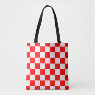 Bolsa Tote Padrão Xadrez Vermelho e Branco
