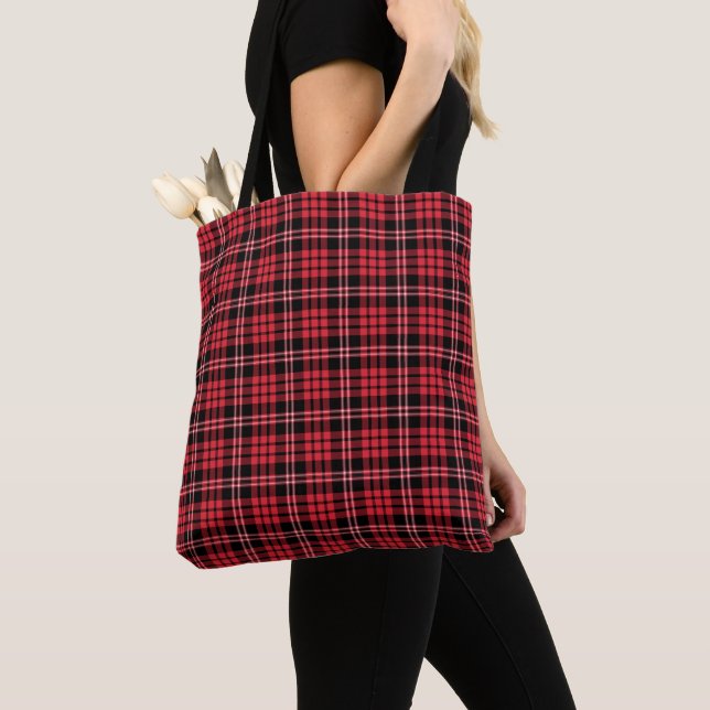 Bolsa Tote Padrão Xadrez Vermelho Moderno (Close Up)