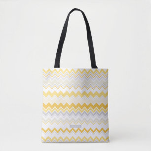 Bolsa Tote Padrão Yellow Ikat Chevron do Nome Personalizado