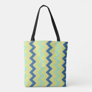 Bolsa Tote Padrão zigzag do diafrão em verde e azul