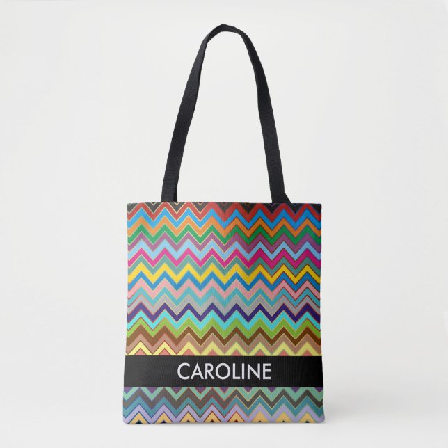 Bolsa Tote Padrão ZIGZAG - multicolorido + seu backgr. (Frente)
