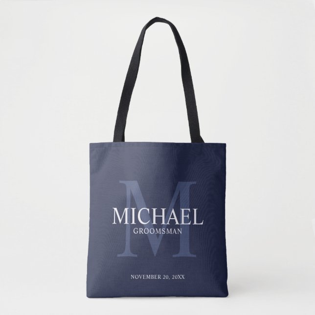 Bolsa Tote Padrinhos de casamento Personalizados Azul Marinho (Frente)