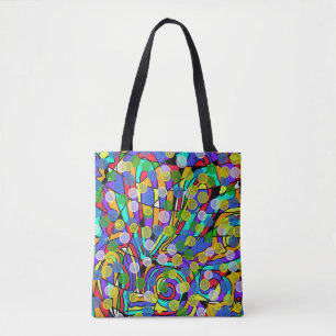 Bolsa Tote Padrões Abstratos Giratórios Coloridos e Vibrantes