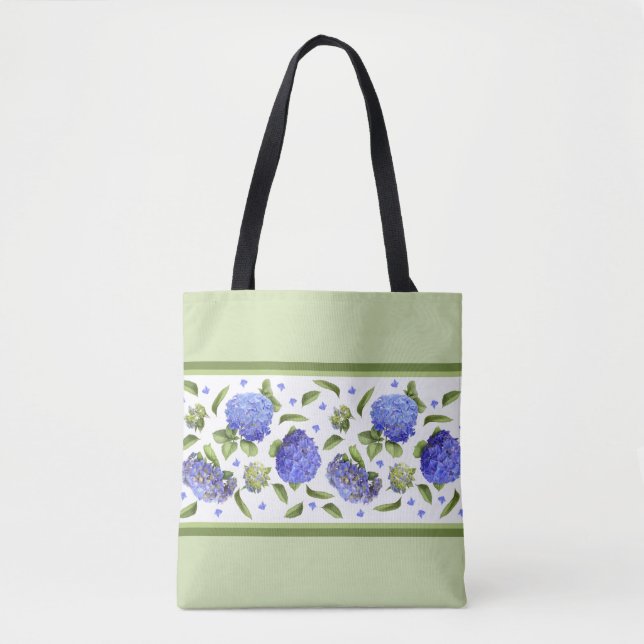 Bolsa Tote Padrões Botânicos das Flores de Hidrópsia Azul (Frente)