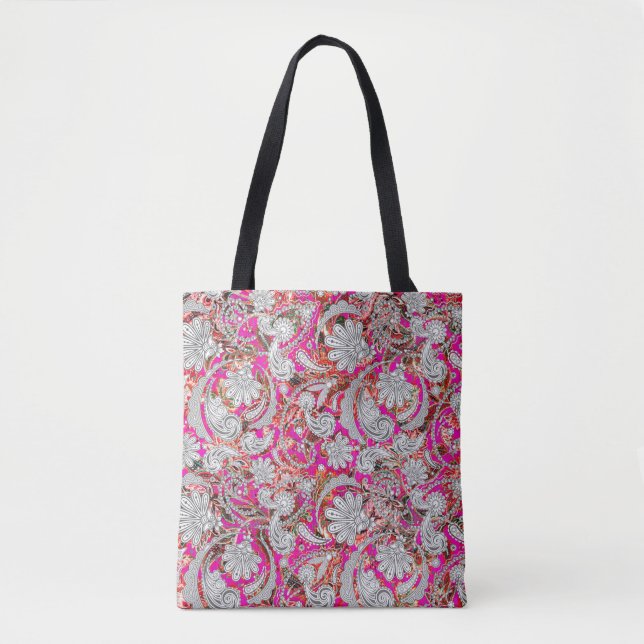 Bolsa Tote Padrões brancos, cor-de-rosa (Frente)