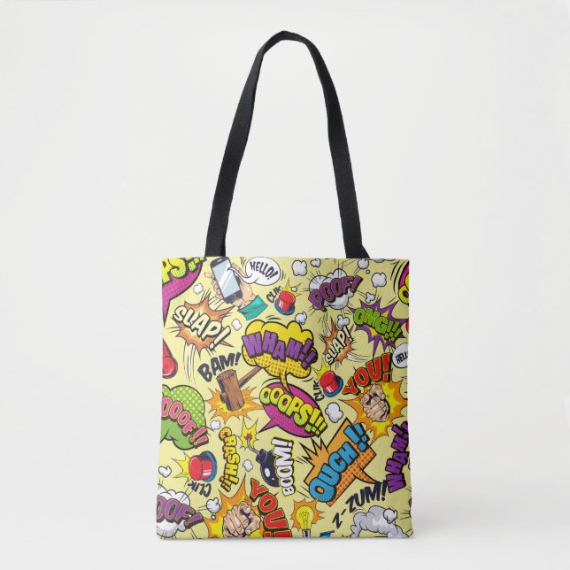 Bolsa Tote Padrões coloridos de elementos cômicos (Frente)