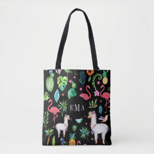 Bolsa Tote Padrões Coloridos de Flores Tropicais Animais e Fo
