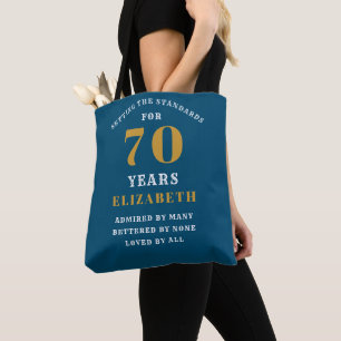 Bolsa Tote Padrões de Aniversário do 70 Azul Dourado Adicione