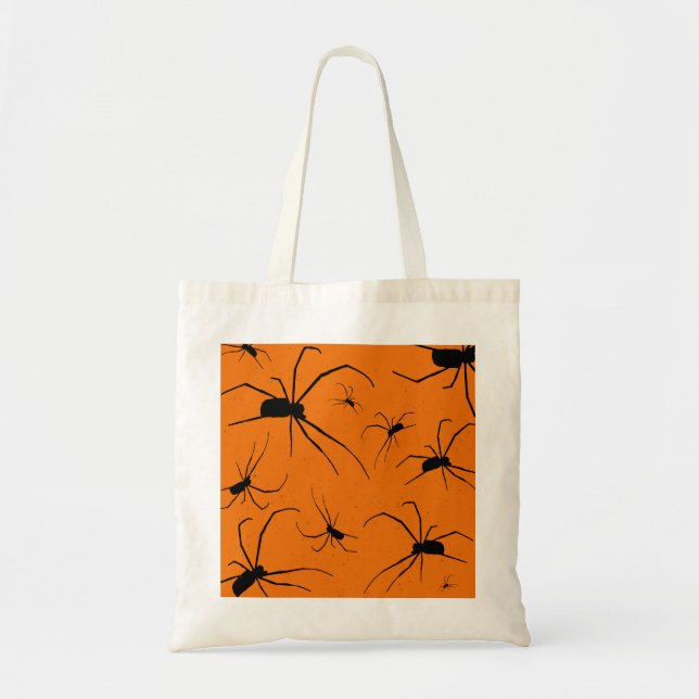 Bolsa Tote Padrões de Aranhas do Dia das Bruxas Laranja, Aran (Frente)