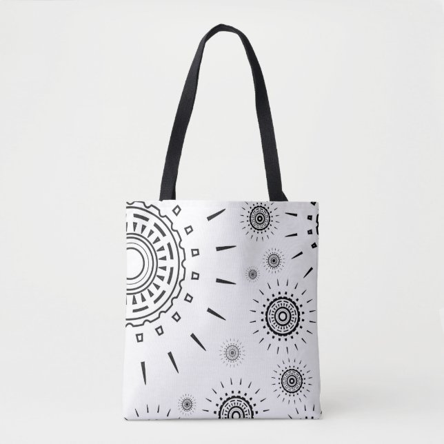 Bolsa Tote Padrões de explosão pretos em branco (Frente)