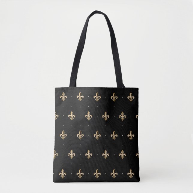 Bolsa Tote Padrões de Fleur de Lis Dourado Luxuoso (Frente)