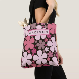 Bolsa Tote Padrões de Flores de Mola de Corte Nome personaliz