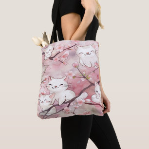 Bolsa Tote Padrões de Gatos de Gatos de Gatos de Flores Suave