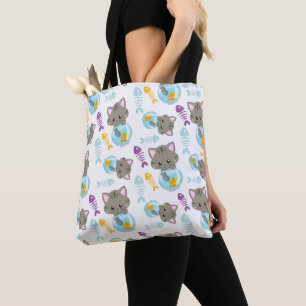 Bolsa Tote Padrões De Gatos, Gatos Cutes, Gatinhos, Peixes