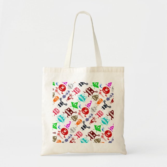 Bolsa Tote Padrões de monstros engraçados coloridos fofos (Frente)