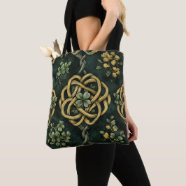 Bolsa Tote Padrões DE NÓ CELTICA VERDE E DOURADA IRLANDESA