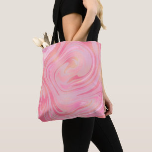 Bolsa Tote Padrões de oscilação de mármore rosa e Dourado bri