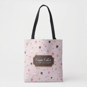 Bolsa Tote Padrões de padaria de Cupcakes bonitos, cor-de-ros