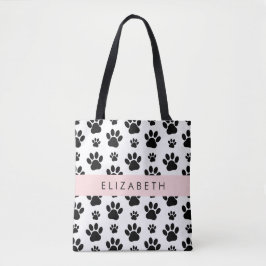 Bolsa Tote Padrões de pata, patas de cão, preto e branco, seu